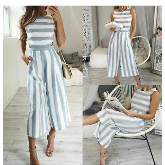 Striped Sleeveless Summer Jumpsuit size Small - Picture 8 of 8